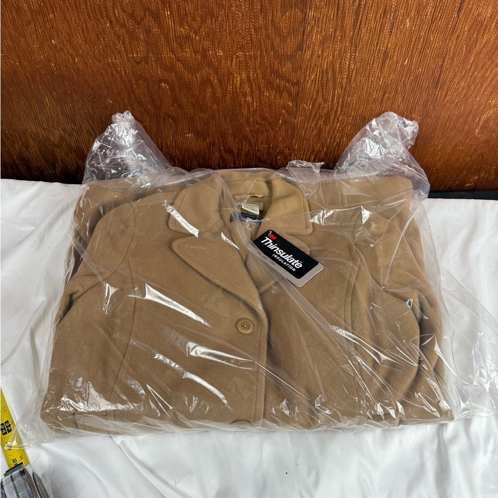 LL Bean Lambs Wool Classic Polo Coat Women's 14 Reg Beige 3/4 Length Bellandi